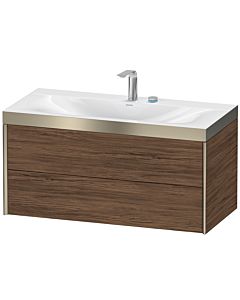 Duravit Meuble sous-vasque XViu XV4616EB121P 100x48cm, 2 tiroirs, 2 trous pour robinetterie, champagne mat, Rahmen P, noyer foncé