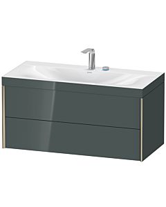 Duravit Meuble sous-vasque XViu XV4616EB138C 100x48cm, 2 tiroirs, 2 trous pour robinetterie, champagne mat, Rahmen C, gris dolomiti brillant