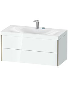 Duravit XViu Waschtisch-Unterschrank XV4616EB185C 100x48cm, 2 Schubkästen, 2 Hahnlöcher, champagner matt, Rahmen C, weiß hochglanz