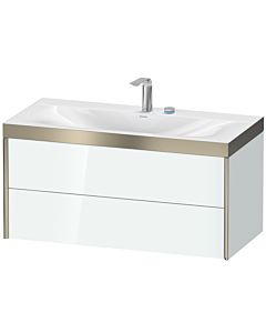 Duravit Meuble sous-vasque XViu XV4616EB185P 100x48cm, 2 tiroirs, 2 trous pour robinetterie, champagne mat, Rahmen P, blanc brillant