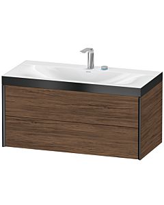 Duravit XViu Waschtisch-Unterschrank XV4616EB221P 100x48cm, 2 Schubkästen, 2 Hahnlöcher, schwarz matt, Rahmen P, nussbaum dunkel