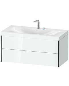 Duravit XViu Waschtisch-Unterschrank XV4616EB285C 100x48cm, 2 Schubkästen, 2 Hahnlöcher, schwarz matt, Rahmen C, weiß hochglanz