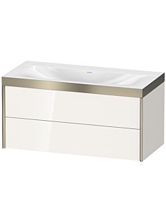 Duravit Meuble sous-vasque XViu XV4616NB122P 100x48cm, 2 tiroirs, sans trou pour robinet, champagne mat, Rahmen P, blanc brillant