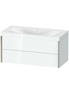 Duravit XViu Waschtisch-Unterschrank XV4616NB185C 100x48cm, 2 Schubkästen, ohne Hahnloch, champagner matt, Rahmen C, weiß hochglanz
