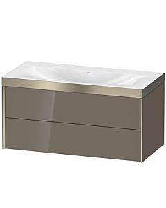Duravit Meuble sous-vasque XViu XV4616NB189P 100x48cm, 2 tiroirs, sans trou pour robinet, champagne mat, Rahmen P, gris flanelle brillant