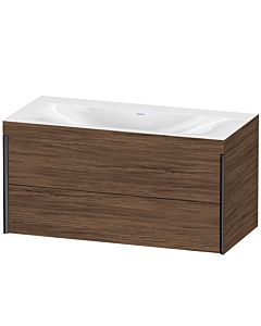 Duravit XViu Waschtisch-Unterschrank XV4616NB221C 100x48cm, 2 Schubkästen, ohne Hahnloch, schwarz matt, Rahmen C, nussbaum dunkel