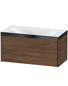 Duravit XViu Waschtisch-Unterschrank XV4616NB221P 100x48cm, 2 Schubkästen, ohne Hahnloch, schwarz matt, Rahmen P, nussbaum dunkel
