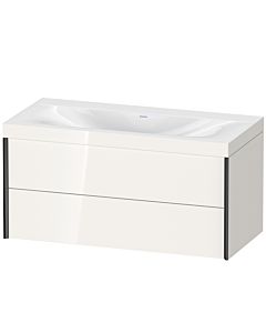 Duravit Meuble sous-vasque XViu XV4616NB222C 100x48cm, 2 tiroirs, sans trou pour robinet, noir mat, Rahmen C, blanc brillant