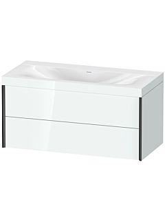 Duravit Meuble sous-vasque XViu XV4616NB285C 100x48cm, 2 tiroirs, sans trou pour robinet, noir mat, Rahmen C, blanc brillant