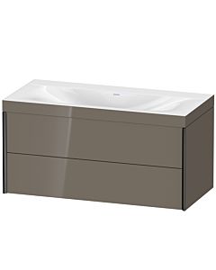 Duravit XViu Waschtisch-Unterschrank XV4616NB289C 100x48cm, 2 Schubkästen, ohne Hahnloch, schwarz matt, Rahmen C, flannel grey hochglanz