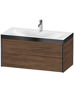 Duravit XViu Waschtisch-Unterschrank XV4616OB221P 100x48cm, 2 Schubkästen, 1 Hahnloch, schwarz matt, Rahmen P, nussbaum dunkel