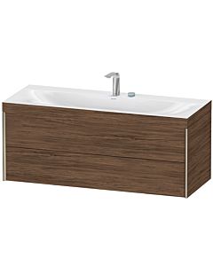 Duravit XViu Waschtisch-Unterschrank XV4617EB121C 120x48cm, 2 Schubkästen, 2 Hahnlöcher, champagner matt, Rahmen C, nussbaum dunkel