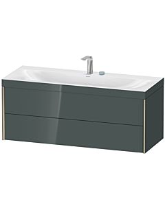 Duravit Meuble sous-vasque XViu XV4617EB138C 120x48cm, 2 tiroirs, 2 trous pour robinetterie, champagne mat, Rahmen C, gris dolomiti brillant