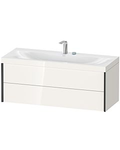 Duravit Meuble sous-vasque XViu XV4617EB222C 120x48cm, 2 tiroirs, 2 trous pour robinetterie, noir mat, Rahmen C, blanc brillant