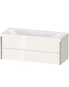 Duravit Meuble sous-vasque XViu XV4617NB122C 120x48cm, 2 tiroirs, sans trou pour robinet, champagne mat, Rahmen C, blanc brillant