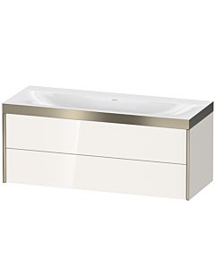 Duravit Meuble sous-vasque XViu XV4617NB122P 120x48cm, 2 tiroirs, sans trou pour robinet, champagne mat, Rahmen P, blanc brillant
