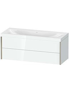Duravit Meuble sous-vasque XViu XV4617NB185C 120x48cm, 2 tiroirs, sans trou pour robinet, champagne mat, Rahmen C, blanc brillant