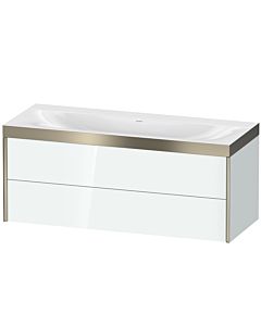 Duravit Meuble sous-vasque XViu XV4617NB185P 120x48cm, 2 tiroirs, sans trou pour robinet, champagne mat, Rahmen P, blanc brillant