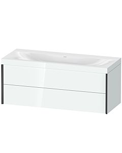 Duravit Meuble sous-vasque XViu XV4617NB285C 120x48cm, 2 tiroirs, sans trou pour robinet, noir mat, Rahmen C, blanc brillant
