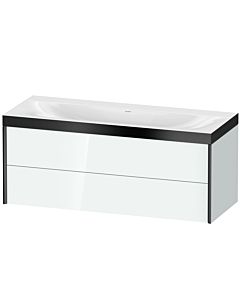 Duravit Meuble sous-vasque XViu XV4617NB285P 120x48cm, 2 tiroirs, sans trou pour robinet, noir mat, Rahmen P, blanc brillant