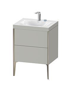 Duravit XViu vanity unit XV4709EB107C 60x48cm, 2 pull-outs, 2 tap holes, matt champagne, Rahmen C, matt concrete gray