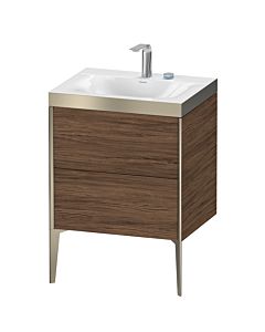 Duravit XViu Waschtisch-Unterschrank XV4709EB121P 60x48cm, 2 Auszüge, 2 Hahnlöcher, champagner matt, Rahmen P, nussbaum dunkel
