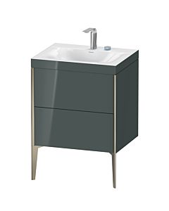 Duravit XViu vanity unit XV4709EB138C 60x48cm, 2 pull-outs, 2 tap holes, matt champagne, Rahmen C, dolomiti gray high gloss