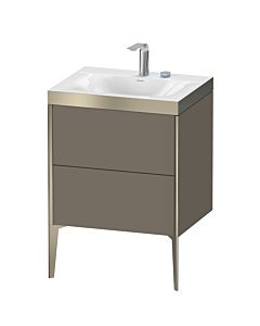 Duravit XViu vanity unit XV4709EB190P 60x48cm, 2 pull-outs, 2 tap holes, matt champagne, Rahmen P, flannel gray silk matt