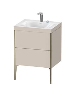Duravit XViu vanity unit XV4709EB191C 60x48cm, 2 pull-outs, 2 tap holes, matt champagne, Rahmen C, matt taupe