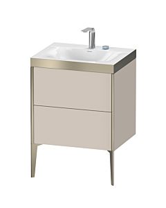 Duravit XViu vanity unit XV4709EB191P 60x48cm, 2 pull-outs, 2 tap holes, matt champagne, Rahmen P, matt taupe