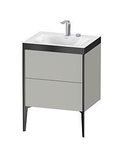 Duravit Meuble sous-vasque XViu XV4709EB207P 60x48cm, 2 coulissants, 2 trous pour robinetterie, noir mat, Rahmen P, gris béton mat