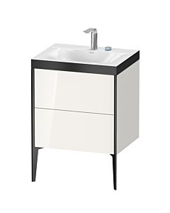 Duravit XViu Waschtisch-Unterschrank XV4709EB222P 60x48cm, 2 Auszüge, 2 Hahnlöcher, schwarz matt, Rahmen P, weiß hochglanz