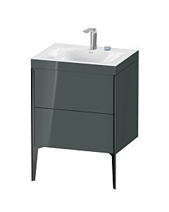 Duravit XViu Waschtisch-Unterschrank XV4709EB238C 60x48cm, 2 Auszüge, 2 Hahnlöcher, schwarz matt, Rahmen C, dolomiti grey hochglanz
