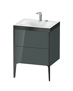 Duravit Meuble sous-vasque XViu XV4709EB238P 60x48cm, 2 coulissants, 2 trous pour robinetterie, noir mat, Rahmen P, gris dolomiti brillant