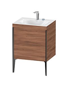 Duravit XViu vanity unit XV4709EB279C 60x48cm, 2 pull-outs, 2 tap holes, matt black, Rahmen C, natural walnut