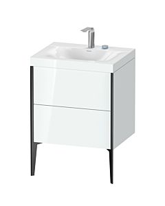 Duravit XViu Waschtisch-Unterschrank XV4709EB285C 60x48cm, 2 Auszüge, 2 Hahnlöcher, schwarz matt, Rahmen C, weiß hochglanz
