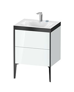 Duravit XViu Waschtisch-Unterschrank XV4709EB285P 60x48cm, 2 Auszüge, 2 Hahnlöcher, schwarz matt, Rahmen P, weiß hochglanz