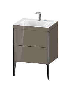 Duravit XViu vanity unit XV4709EB289C 60x48cm, 2 pull-outs, 2 tap holes, matt black, Rahmen C, flannel gray high gloss