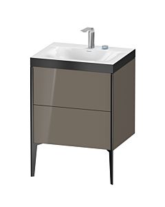 Duravit XViu vanity unit XV4709EB289P 60x48cm, 2 pull-outs, 2 tap holes, matt black, Rahmen P, flannel gray high gloss