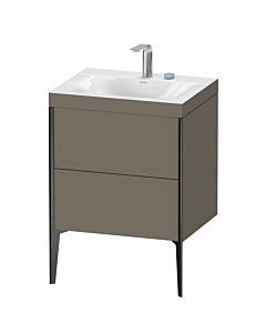 Duravit XViu vanity unit XV4709EB290C 60x48cm, 2 pull-outs, 2 tap holes, black matt, Rahmen C, flannel gray silk matt