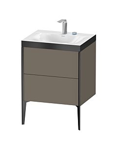 Duravit Meuble sous-vasque XViu XV4709EB290P 60x48cm, 2 coulissants, 2 trous pour robinetterie, noir mat, Rahmen P, flanelle gris soie mat