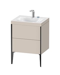Duravit XViu vanity unit XV4709EB291C 60x48cm, 2 pull-outs, 2 tap holes, matt black, Rahmen C, matt taupe