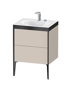 Duravit XViu vanity unit XV4709EB291P 60x48cm, 2 pull-outs, 2 tap holes, matt black, Rahmen P, matt taupe