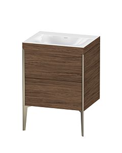 Duravit XViu Waschtisch-Unterschrank XV4709NB121C 60x48cm, 2 Auszüge, ohne Hahnloch, champagner matt, Rahmen C, nussbaum dunkel