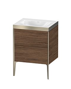 Duravit XViu Waschtisch-Unterschrank XV4709NB121P 60x48cm, 2 Auszüge, ohne Hahnloch, champagner matt, Rahmen P, nussbaum dunkel