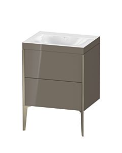 Duravit Meuble sous-vasque XViu XV4709NB189C 60x48cm, 2 coulissants, sans trou pour robinet, champagne mat, Rahmen C, gris flanelle brillant