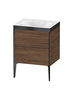 Duravit XViu Waschtisch-Unterschrank XV4709NB221P 60x48cm, 2 Auszüge, ohne Hahnloch, schwarz matt, Rahmen P, nussbaum dunkel