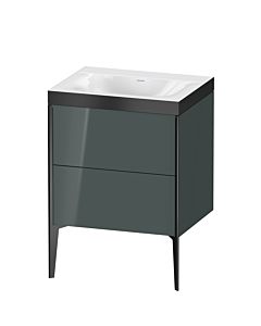 Duravit Meuble sous-vasque XViu XV4709NB238P 60x48cm, 2 coulissants, sans trou pour robinet, noir mat, Rahmen P, gris dolomiti brillant