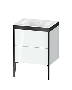 Duravit XViu Waschtisch-Unterschrank XV4709NB285P 60x48cm, 2 Auszüge, ohne Hahnloch, schwarz matt, Rahmen P, weiß hochglanz