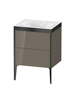 Duravit XViu Waschtisch-Unterschrank XV4709NB289P 60x48cm, 2 Auszüge, ohne Hahnloch, schwarz matt, Rahmen P, flannel grey hochglanz